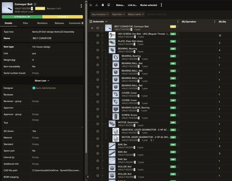 Expand and collapse grid items in Sovelia Core PLM 26.0