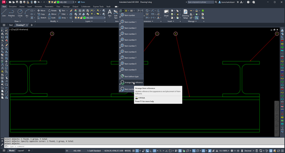 Arrange items reference balloons Sovelia AutoCAD