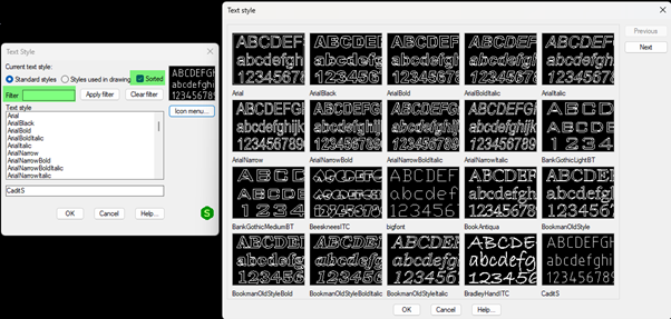Text style sorting and filter dialog box Sovelia AutoCAD