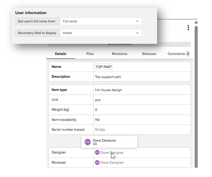 Tooltip user name Sovelia Core 25.2